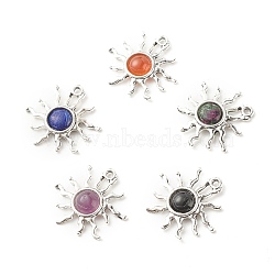 Natural Gemstone Pendants, with Antique Silver Plated Alloy Findings, Sun, 25x26x4mm, Hole: 2mm(X-PALLOY-JF01354)