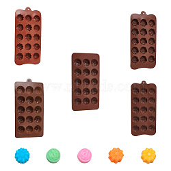 Boutigem 5 Pcs 5 Style 15-Cavity Silicone Flower Shaped Fondant Molds, Food Grade Silicone Molds, for Homemade Cake Chocolate Cupcake, UV Resin & Epoxy Resin Craft Making, Coconut Brown, 213~220x103~110x13~16mm, Inner Diameter: 26~30mm, 1pc/style(DIY-BG0001-05)