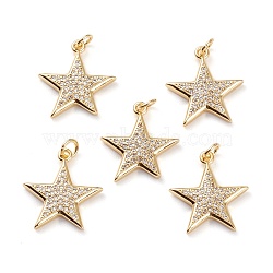 Brass Micro Pave Clear Cubic Zirconia Pendants, Long-Lasting Plated, with Jump Rings, Star, Real 18K Gold Plated, 19x17x2.5mm, Jump Ring: 5x1mm, 3mm Inner Diameter(KK-C100-30G)