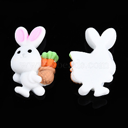 Opaque Resin Cabochons, Rabbit with Carrots, White, 25~25.5x15.5~16.5x8~9mm(CRES-N022-199)