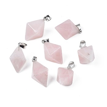Natural Rose Quartz Pendants, with Platinum Plated Iron Findings, Bicone, 28~29.5x20x20mm, Hole: 4~5x6.5~7mm