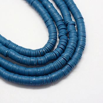 Eco-Friendly Handmade Polymer Clay Beads, Disc/Flat Round, Heishi Beads, Steel Blue, 5x1mm, Hole: 2mm, about 380~400pcs/strand, 17.7 inch