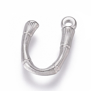 304 Stainless Steel Pendants, Bamboo Shaped Letter, Stainless Steel Color, Letter.U, 17.5~19x10~16x3~4mm, Hole: 1.8~2mm