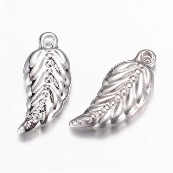 201 Stainless Steel Pendants, Leaf, Stainless Steel Color, 18x8x3mm, Hole: 1mm