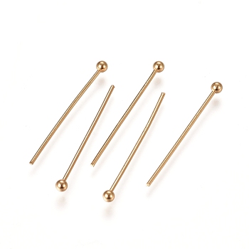 304 Stainless Steel Ball Head Pins, Real 24K Gold Plated, 22x0.6mm, 22 Gauge, Head: 1.8mm
