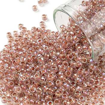 TOHO Round Seed Beads, Japanese Seed Beads, (784) Inside Color AB Crystal/Sandstone Lined, 8/0, 3mm, Hole: 1mm, about 1110pcs/50g