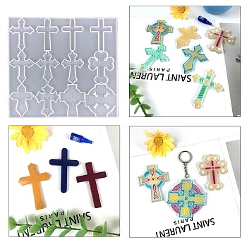 Religion Theme Cross Cabochon Silicone Molds, Resin Casting Molds, for UV Resin, Epoxy Resin Craft Making, White, 220x239x6mm, Inner Diameter: 70~71.5x46~69mm