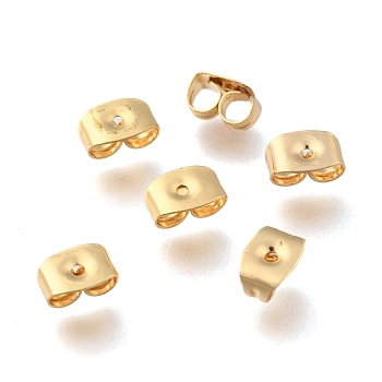 Brass Friction Ear Nuts, for Earring Making, Real 18K Gold Plated, 6x4x3mm, Hole: 0.8mm