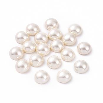 Shell Pearl Half Drilled Beads, Half Round, White, 12x7mm, Hole: 1mm
