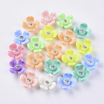 Opaque Acrylic Beads, with Rhinestone, Flower, Mixed Color, 27~28x24x13mm, Hole: 2mm