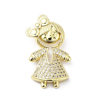 Rack Plating Brass Micro Pave Clear Cubic Zirconia Pendants, Cadmium Free & Lead Free, Girl, Real 18K Gold Plated, 28x17x6.5mm, Hole: 5.5x2.5mm