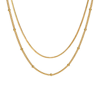 304 Stainless Steel Double-Layer Necklace, Satellite & Snake Chains Necklace, Golden, 15.16 inch(38.5cm)