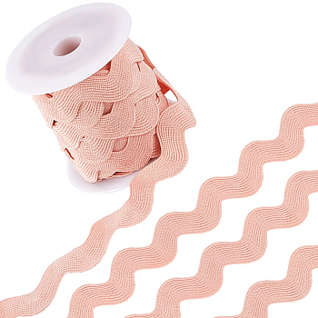 10 Yards Polyester Wavy Fringe Trim Ribbon, Wave Bending Lace Trim, for Clothes Sewing and Art Craft Decoration, Misty Rose, 3/4~1-3/8 inch(20~34mm)