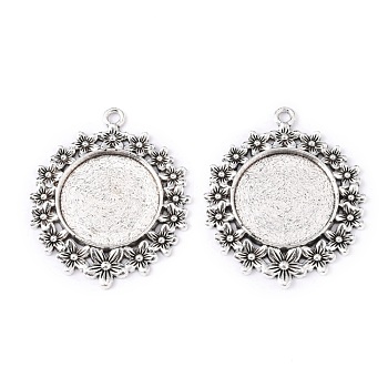 Tibetan Style Alloy Flat Round Pendant Cabochon Settings, Cadmium Free & Nickel Free & Lead Free, Antique Silver, Tray: 25mm, 49x41x3mm, Hole: 2mm