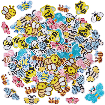 80Pcs 10 Style Computerized Embroidery Cloth Iron on/Sew on Patches, Costume Accessories, Appliques, Insect, Mixed Color, 15.5~36.5x25.5~51.5x1.5mm, 8pcs/style