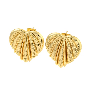 Rack Plating Brass Stud Earrings, Long-Lasting Plated, Lead Free & Cadmium Free, Heart, Real 18K Gold Plated, 24x24mm
