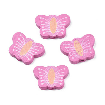 Spray Painted Maple Wood Beads, Printed, Butterfly, Old Lace, 18x25.5x4mm, Hole: 1.6mm, about 565pcs/500g