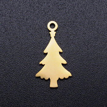 201 Stainless Steel Pendants, Christmas Tree, Golden, 18x10x1mm, Hole: 1.5mm