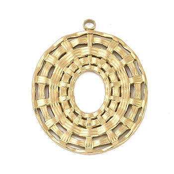 304 Stainless Steel Pendants, Oval Charm, Ion Plating(IP), Real 18K Gold Plated, 31x25x1.5mm, Hole: 2mm