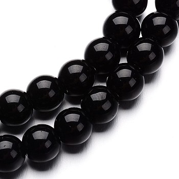 Chapelets de perles rondes en verre, noir, 4mm, Trou: 1mm, Environ 75~80 pcs/chapelet, 11 pouce