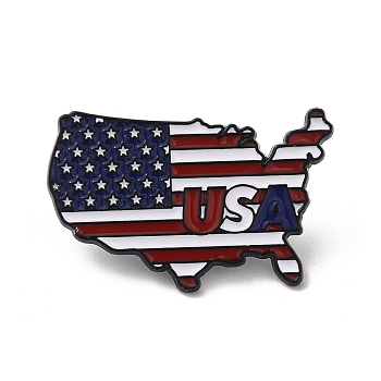4th Of July USA Flag Map Enamel Pins, Independence Day Zinc Alloy Brooch, for Backpack Clothes, Map, 32.5x20x1.3mm
