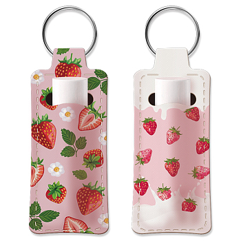 Elastic Neoprene Keychains, Lipstick Bags, with Iron Keychain Rings, Rectangle, Strawberry, 9.6x3.8cm, 2pcs/set