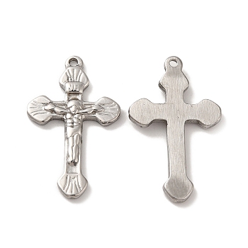 304 Stainless Steel Pendants, Crucifix Cross Charm, Stainless Steel Color, 38.5x22x3mm, Hole: 1.5mm