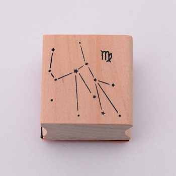 Wooden Stamps, with Rubber, Square with Twelve Constellations, Virgo, 30x30x24mm