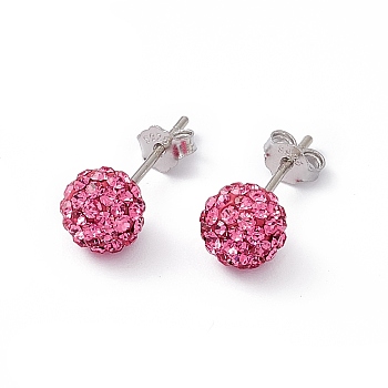 Sexy Valentines Day Gifts for Her 925 Sterling Silver Austrian Crystal Rhinestone Ball Stud Earrings, 209_Rose, 15x6mm, Pin: 0.8mm