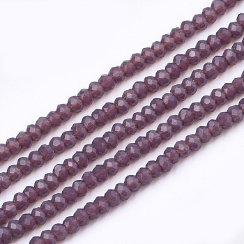 Opaque Solid Color Glass Beads Strands, Faceted, Rondelle, Rosy Brown, 2~2.5x1~1.5mm, Hole: 0.5mm, about 165~170pcs/strand, 11.81 inch~12.20 inch(30~31cm)