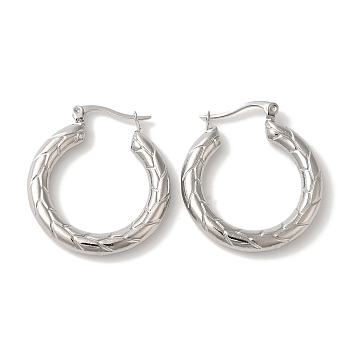 Tarnish Resistant 304 Stainless Steel Hoop Earrings for Women, Ring with Textured, Stainless Steel Color, 31x28.5x4mm