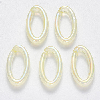 Transparent Acrylic Linking Rings, Quick Link Connectors, For Jewelry Chains Making, AB Color Plated, Imitation Gemstone Style, Oval, Beige, 35x18.5x6.5mm, Inner Diameter: 25x9.5mm