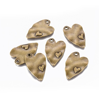 Tibetan Style Alloy Pendants, Cadmium Free & Nickel Free & Lead Free, Heart, Antique Bronze, 38x24x3mm, Hole: 3mm