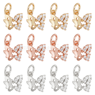 Mixed Color Clear Butterfly Brass+Cubic Zirconia Charms