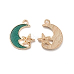 Alloy Enamel Pendants, Golden, Moon with Star Charm, Teal, 19.3x15.5x1.8mm, Hole: 1.7mm(ENAM-S121-061F-G)