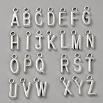 Tibetan Style Alloy Pendants, Letter A~Z, Antique Silver, 16x7x2mm, Hole: 2mm(FIND-WH0290-53AS)