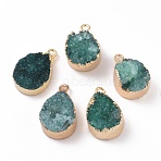 Natural Dyed Druzy Quartz Pendants, Plating Edge, Teardrop, Golden, 18~22x12~13x5~13mm, Hole: 1.6mm(G-I251-04G)