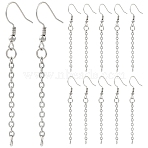 304 Stainless Steel Earring Hook, with 304 Stainless Steel Chains, Stainless Steel Color, 57mm, 5pairs/set(EJEW-YW00016-01)