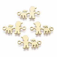 201 Stainless Steel Links connectors, Laser Cut, Boy with Dog, Golden, 10x16.5x1mm, Hole: 1.5mm(STAS-R104-002G)