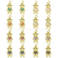 16Pcs 8 Colors Brass Micro Pave Cubic Zirconia Pendants, Long-Lasting Plated, Real 18K Gold Plated, Cadmium Free & Lead Free, Bear, Mixed Color, 15.5x8x3.5mm, Jump Ring: 5x1mm, Inner Diameter: 3mm , 2pcs/color(KK-SZ0005-99)