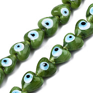 Handmade Evil Eye Lampwork Beads Strands, Heart, Olive Drab, 12~12.5x12~13x7.5mm, Hole: 1.2mm, about 33pcs/strand, 14.76 inch(37.5cm)(LAMP-N029-010G)
