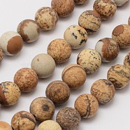 Natural Picture Jasper Beads Strands, Frosted, Round, 4mm, Hole: 0.8mm, about 90pcs/strand, 14.1 inch(X-G-D686-4mm)