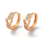 Brass Hoop Earrings with Rhinestone, Hollow Heart, Light Gold, 14.5x6x16mm(EJEW-K256-54KCG)