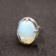 Oval Opalite Adjustable Ring, Platinum Alloy Jewelry for Women, Inner Diameter: 18mm(FIND-PW0021-05C)