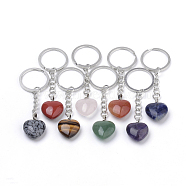 Synthetic & Natural Mixed Stone Keychain, with Iron Findings, Heart, Platinum, 87mm(KEYC-S252-04)