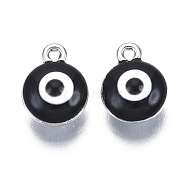 Alloy Pendants, with Enamel, Flat Round with Evil Eye, Black, 12.5x10x7mm, Hole: 1.4mm(ENAM-S016-62B-01-P)