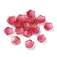 Transparent Glass Beads, with Glitter Gold Powder, Flowers, Red, 8x3mm, Hole: 1mm(GGLA-M004-02C-04)