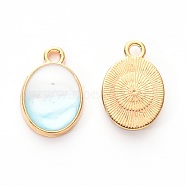 Alloy Enamel Charms, Oval, Light Gold, Light Sky Blue, 15x10x3mm, Hole: 1.6mm(ENAM-S121-055A)