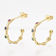 Brass Cubic Zirconia Stud Earrings, Half Hoop Earrings, with Ear Nuts, Colorful, Golden, 18x3mm, Pin: 0.8mm(EJEW-S201-164)