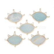 Natural Amazonite Links Connectors, with Brass Micro Pave Cubic Zirconia Findings, Eye, Light Gold, 31.5x41~41.5x2.5mm, Hole: 1.4mm(G-M356-D04-LG)